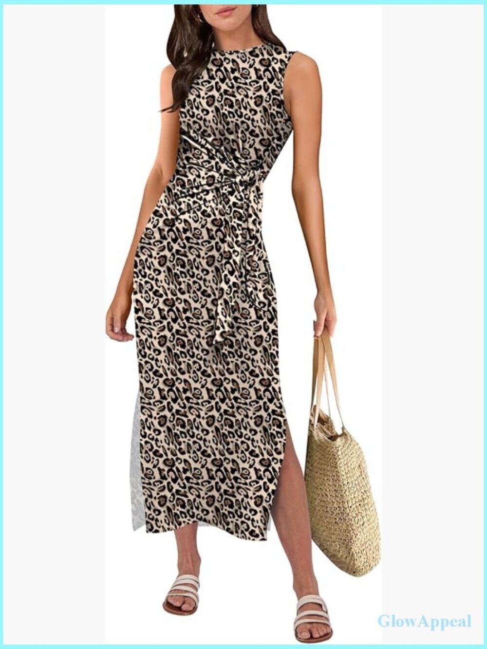 Sleeveless Midi Dress Tie Waist Split Tank Summer Casual